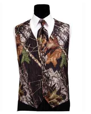 Mossy Oak Break up Tuxedo Vest Camo Skinny Tie Camouflage HANKIE REAL POCKETS - Image 1 of 3