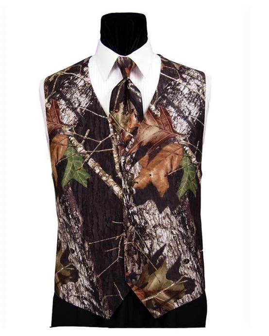 Mossy Oak Break up Tuxedo Vest Camo Skinny Tie Camouflage HANKIE REAL POCKETS - Image 1 of 3