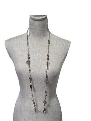 Stephan & Co Women's Gunmetal Plated Long Charm Bead Necklace NWT - Image 1 of 4