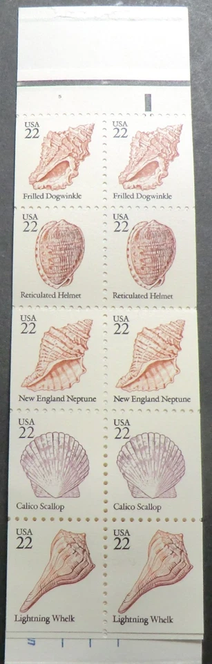 2121a BK146 MNH 1985 22c Seashells Dogwinkle Helmet Neptune Scallop Whelk PB # 5 - Image 1 of 2