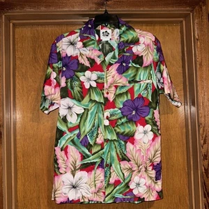 Camicia uomo vintage Hilo Hattie hawaiana con bottoni taglia M audace floreale anni 80 90 - Foto 1 di 3