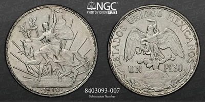 1910  MEXICO PESO CABALLITO "CRY FOR INDEPENDENCE" KM#453 NGC MS61 #8403093-007 - Image 1 of 4