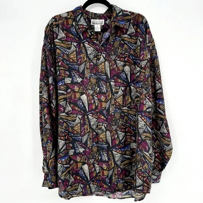 Camisa Abstracta Multicolor 100% Seda City Streets Vintage Años 80 90 Para Hombre’s Grande Foto 1 de 4