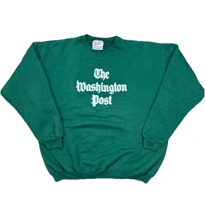 Vintage The Washington Post Newspaper Sweatshirt 90’s Green Puff Print Large - Picture 1 of 6