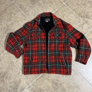 VTG 60s Sears Sportswear Plaid  shirt jacket shacket Fitted Waist Sz 46 - Picture 1 of 9