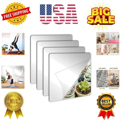 Paquete de 4 espejos acrílicos autoadhesivos, azulejos de espejo de 8 x 8 pulgadas, plástico flexible... Foto 1 de 4