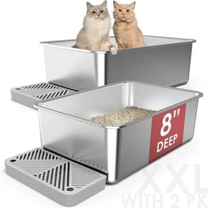 2 Pack 23.6"x 15.7"x 8"Extra Deep & Large Stainless Steel Litter Box for Big ... - Picture 1 of 7