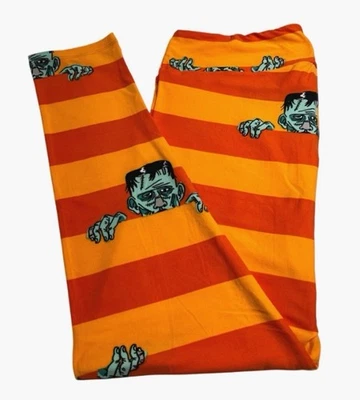 Leggings LuLaRoe TC2 Alto Curvilíneo 2 NARANJA Rayas FRANKENSTEIN Monstruo HALLOWEEN Foto 1 de 4