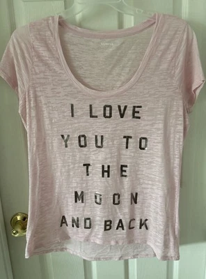 CAMISETA MUJER ROSA TRANSPARENTE "TE AMO A LA LUNA Y ESPALDA" POR: EXPRESS TALLA:L Foto 1 de 4