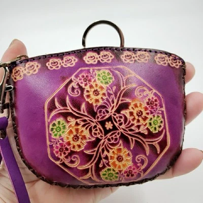 Bolso Bolso con Cremallera Floral Púrpura Llavero Muñequera Boho Monedero Mandala Regalo Foto 1 de 4