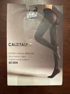 Calzitaly Opaque Sparkly Tights Collant Lurex 60 Den L XL Black W/ Gold - Picture 1 of 9