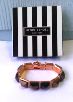 PULSERA HENRI BENDEL PIEDRA OJO DE TIGRE TACHONADO con CADENA DE SEGURIDAD 7" LARGO X 1/2" ANCHO Foto 1 de 4