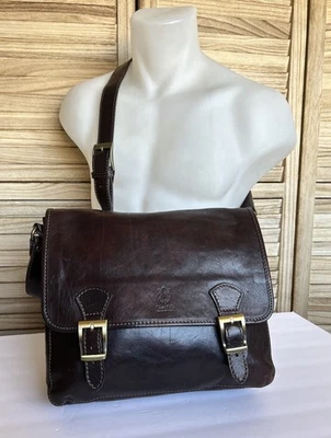 VERA PELLE-Unisex Leather Crossbody Satchel Messenger Bag Brown Italian Leather - Image 1 of 4