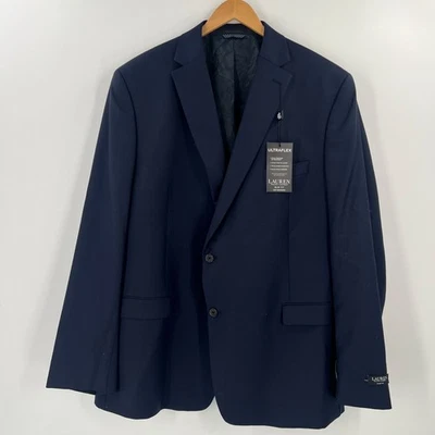 NUEVO CON ETIQUETAS LAUREN Ralph Lauren 52L Calce Ajustado Ultraflex Azul Marino Mezcla de Lana Traje Chaqueta Foto 1 de 4