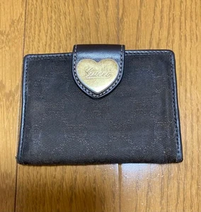 Gucci Card Case Pass Holder Dark Brown Leather Heart Logo Shima elegant D954 - Picture 1 of 4