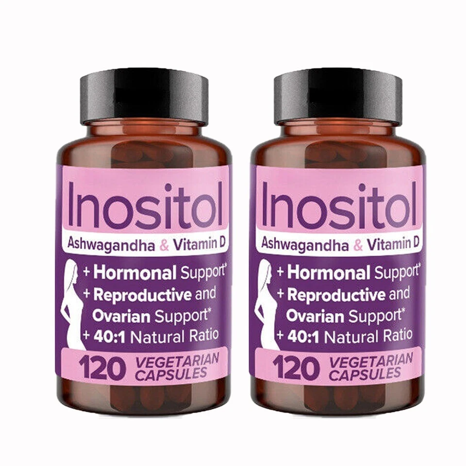 Suplemento de mioinositol para SOP con ashwagandha y vitamina D-120 cápsulas NUEVO Foto 1 de 4