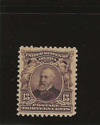 US Scott #308 mint never hinged 13c purple black Harrison, 1902 Reg Issue, og f/ - Image 1 of 2