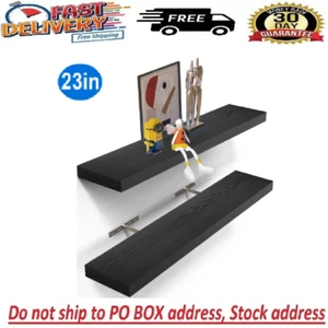 Scratch Resistant Solid Wood Floating Shelves Wall Mounted Shelves 23" Set of 2 - Picture 1 of 19