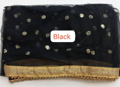 AMIIRAH NET DUPATTA WITH GOLD SEQUIN WORK/NET VEILS/SHAWL/SCARVES/ DIWALI/EID - Image 1 of 4
