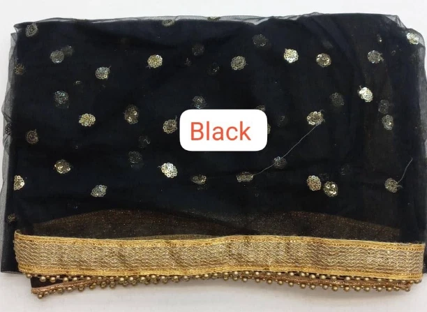 AMIIRAH NET DUPATTA WITH GOLD SEQUIN WORK/NET VEILS/SHAWL/SCARVES/ DIWALI/EID - Image 1 of 4