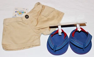 NEU MIT ETIKETT BUILD-A-BEAR WORKSHOP 022137 KHAKI SHORTS & 021137 MARINEBLAUE FLIP-FLOPS PASSEN DEN MEISTEN - Bild 1 von 3