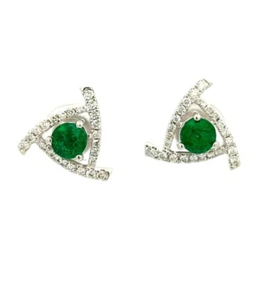 Video 1.22CT 18K Gold Natural Emerald Diamond Halo Stud Earrings Italian  - Image 1 of 4
