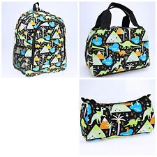 Boy's Backpack Lunch Bag Pencil Case 3 Piece Set Dinosaur Theme Black Green Nwt