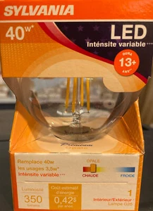 (6 bulbs) Sylvania LED Globe G25, 40 watt equivalent, Crystal Clear, Dimmable, - Picture 1 of 3