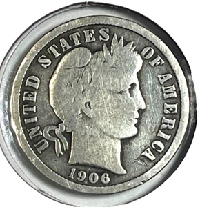 Moneda de diez centavos de barbero 1906 bien circulada F924 - Imagen 1 de 2