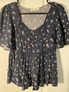 Rewind X-small Loose Fit Junior 3/4 Sleeve Top - Picture 1 of 14