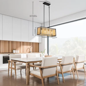 Boho Wood Bead Chandelier Pendant Lamp Farmhouse Hanging Ceiling Light Fixture - Picture 1 of 12