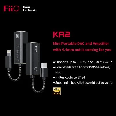 Amplificatore per cuffie FiiO KA2 tipo C/Lightning a dongle 4,4 mm doppio DAC DSD - Immagine 1 di 4