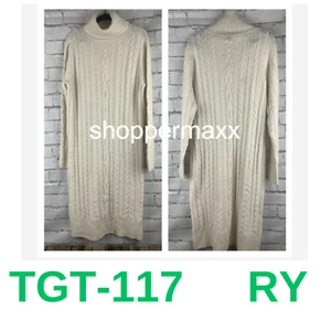 Women's Turtleneck Long Sleeve Cozy Sweater Dress - A New Day, Cream, S - Picture 1 of 9