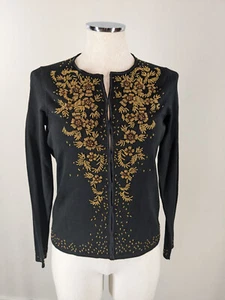 Nuevo Ann Taylor S P Cárdigan Negro Suéter Cuentas Adornado Carrera Fiesta - Imagen 1 de 5