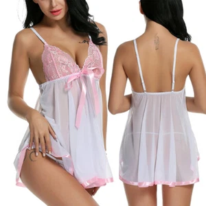 Women's Plus Size Lingerie Sexy Lace Babydoll Sleepwear Chemise Underwear Outfit - Picture 1 of 20