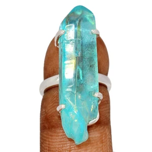 Treated Aqua Aura Quartz - USA 925 Sterling Silver Ring Jewelry s.6 CR57253 - Picture 1 of 1