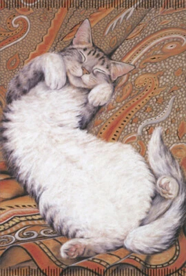 Tarjeta de cumpleaños Pictura Cat on Orange Paisley Tela Signature Gallery Foto 1 de 2