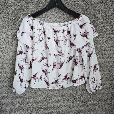 Aritzia Wilfred Top Womens Small Off The Shoulder Blouse Butterfly Purple Ruffle - Image 1 of 4