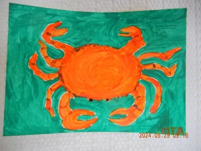 ACEO Painting original Crab Acrylic on Paper bright colors - Image 1 of 3