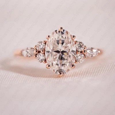 4.15Ctw Oval Moissanite Cluster 7-Stones Engagement Ring in Solid 14K Rose Gold - Image 1 of 4
