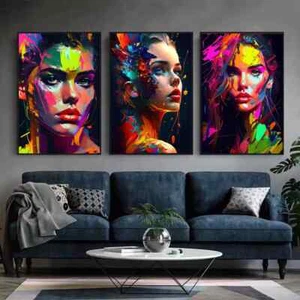 Abstract Colorful Woman Poster Print Modern Wall Art Canvas Painting Living Room - Picture 1 of 11