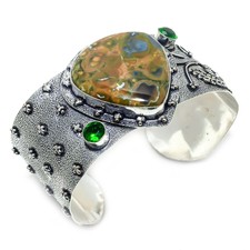 Cuff Jewelry Bracelet Adj. Z052 Ocean Jasper, Peridot Gemstone Handmade Gift