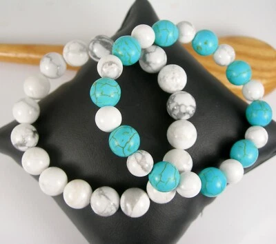 10mm White Turquoise Natural Howlite Gemstone Healing Charka Stretch Bracelet - Image 1 of 4