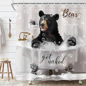 Funny Bear Shower Curtain 72Wx72H Inch Farmhouse Rustic Country Black Wild An - Picture 1 of 7