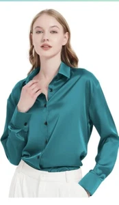 BeLockne Satin Blouse for Women, Womens Button Down Shirts Long Sleeve Silk Tops - Picture 1 of 7