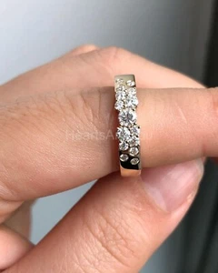 1ct Round Cut Moissanite Anniversary Cluster Wedding Band 14k White Gold Plated - Picture 1 of 4