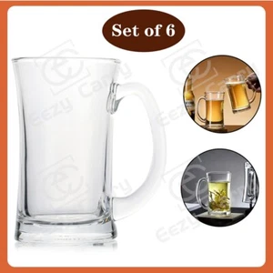 Set of 6 Glass Beer Coffee Tea Mug Drinking Stein With Handle Hot Cold Beverage - Picture 1 of 3