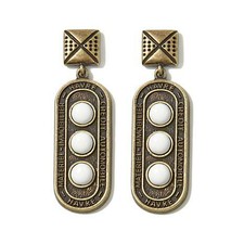 Drop Antiqued Goldtone Earrings $99 Hsn Round White 3 Stone