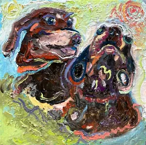 Two Dogs, Oil Painting, Gallery Art, 8"x8" Boards - Picture 1 of 24