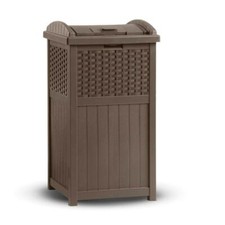 Suncast Trash Hideaway Bin Outdoor Garden Deck Storage All Weather Resin Wicker